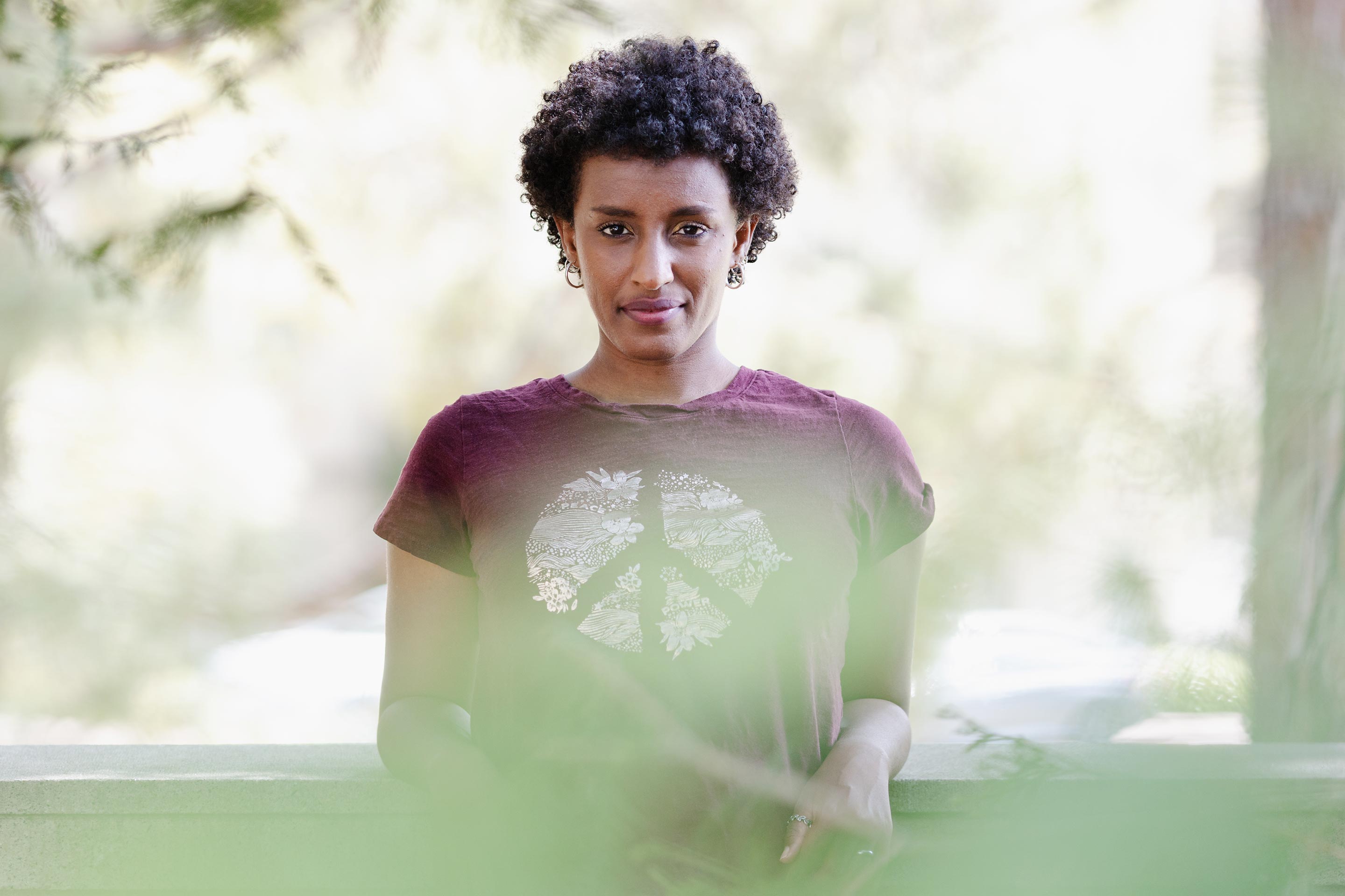 A close-up, head-on portrait of computer scientist Rediet Abebe.