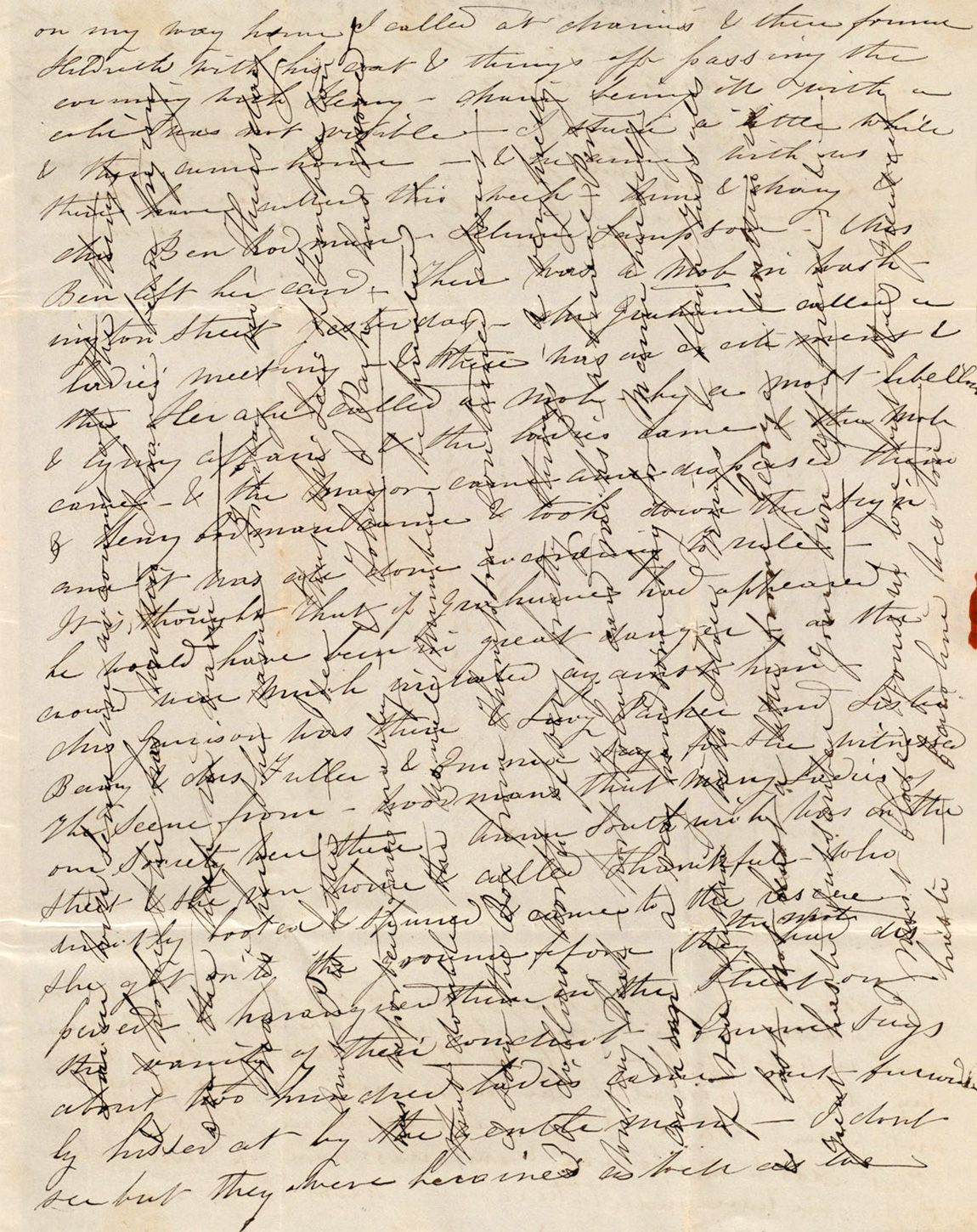 Photo of handwritten letter from 1837, with cursive writing extending both horizontally and vertically on the page.