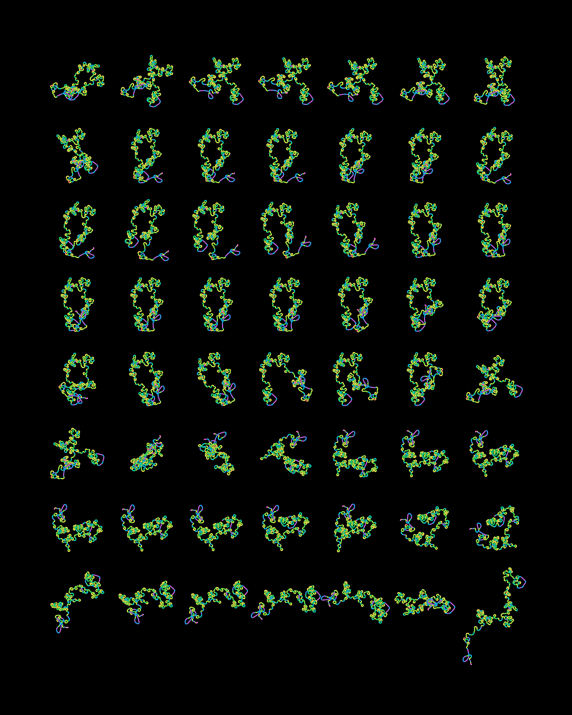 Two representations of SARS-CoV-2 genome sequences. One is a close-up of a single genome. The other presents 56 genomes to show the differences.