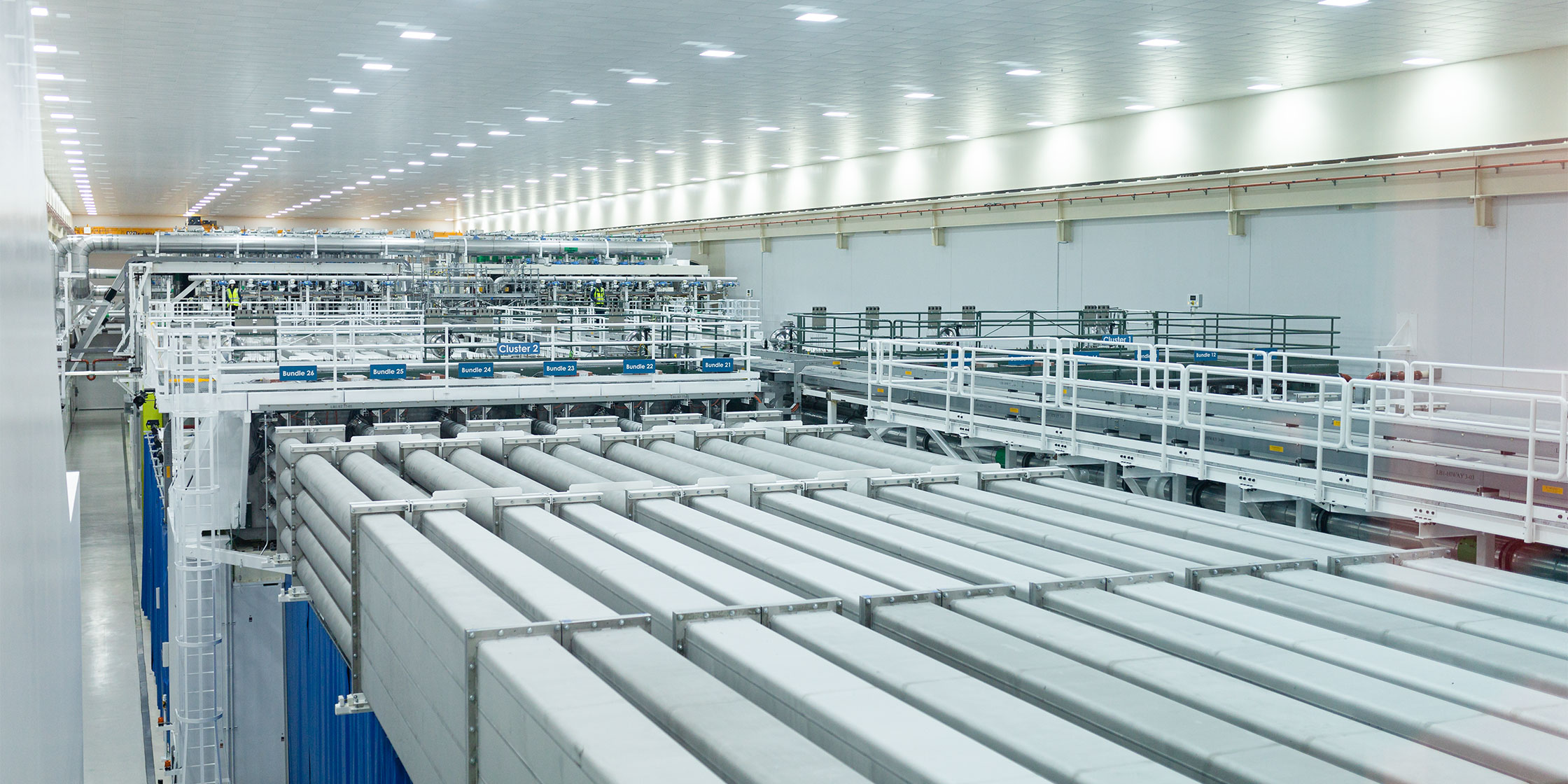 Large beige ducts running parallel to each other.