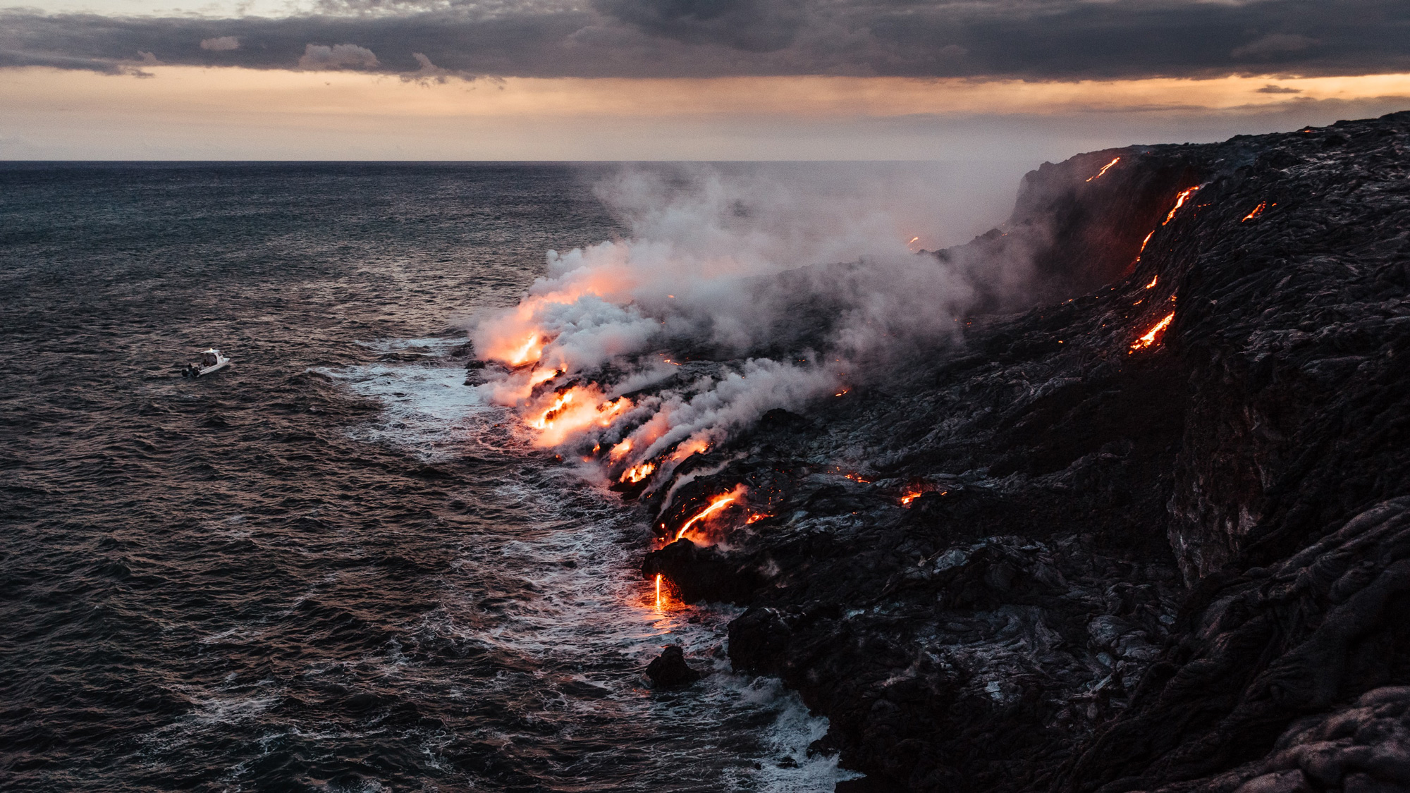 Lava flowing into the ocean.