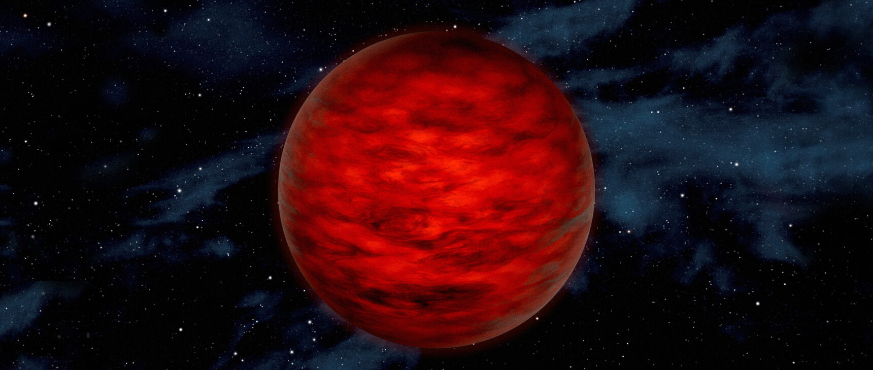 A dark red planetlike object.