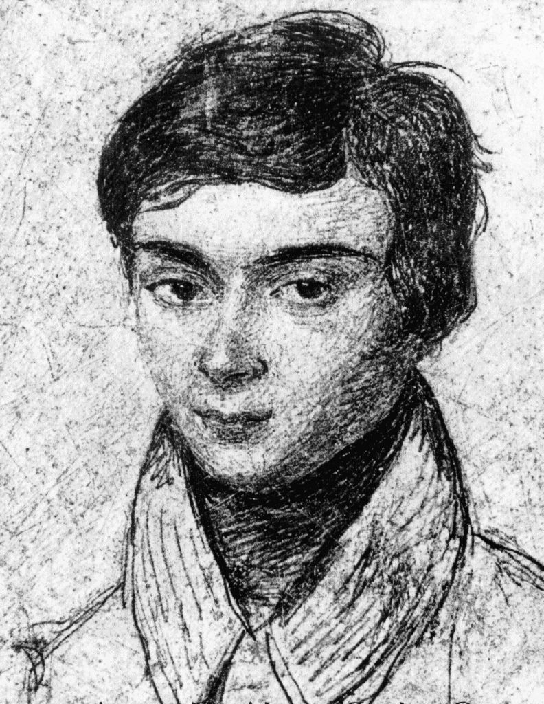 Black and white drawn portrait of Évariste Galois