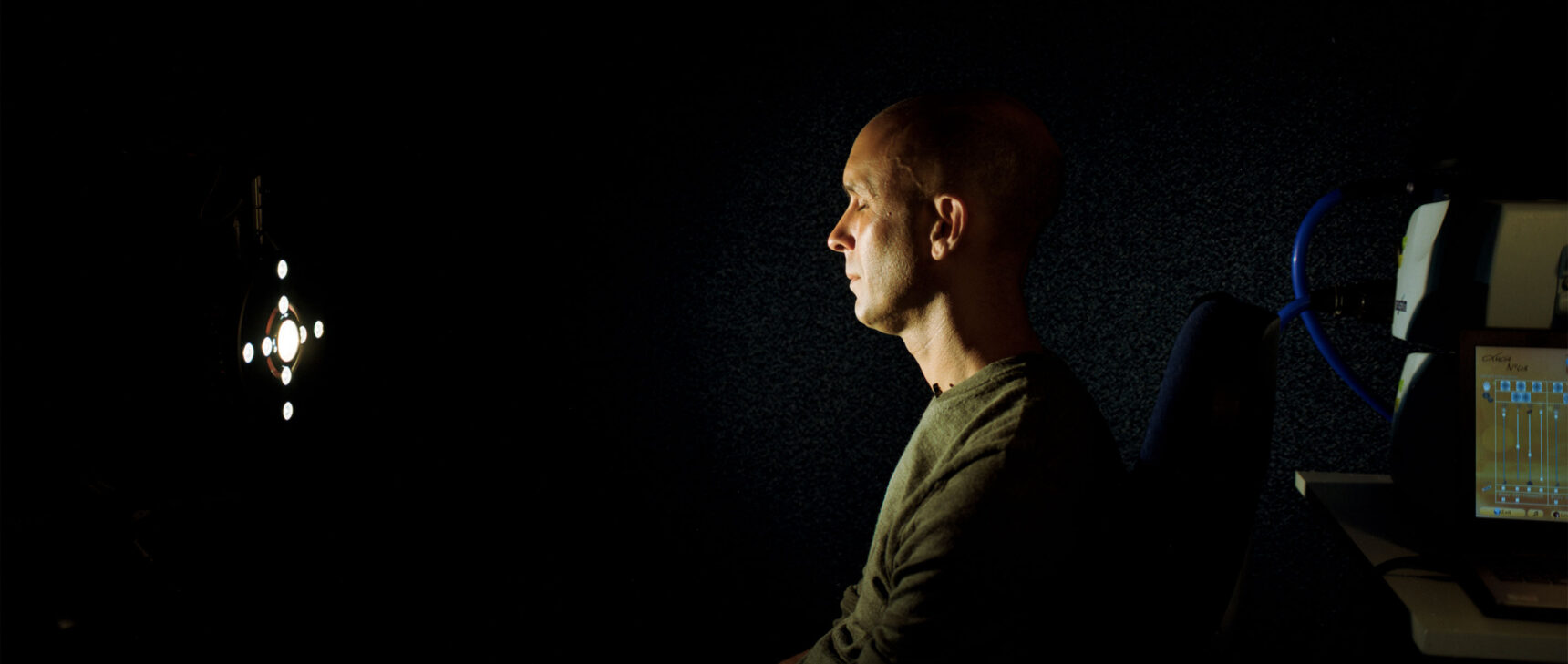 Neuroscientist Anil Seth in his darkened laboratory at the University of Sussex.