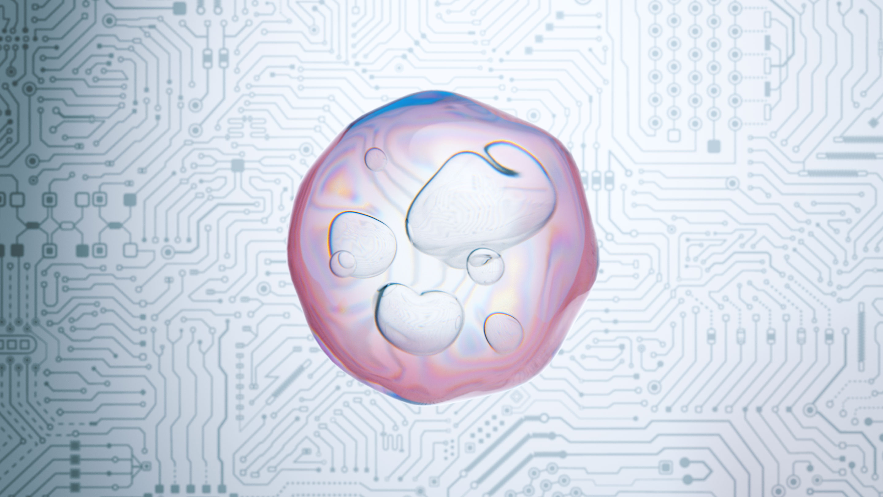 An illustration of a cell sitting atop a circuit diagram.