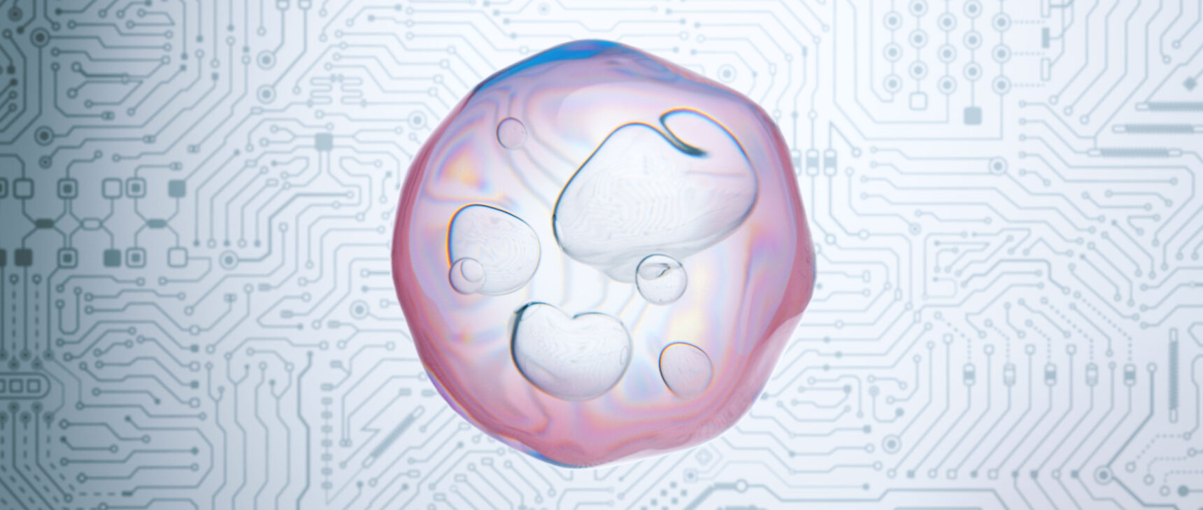 An illustration of a cell sitting atop a circuit diagram.