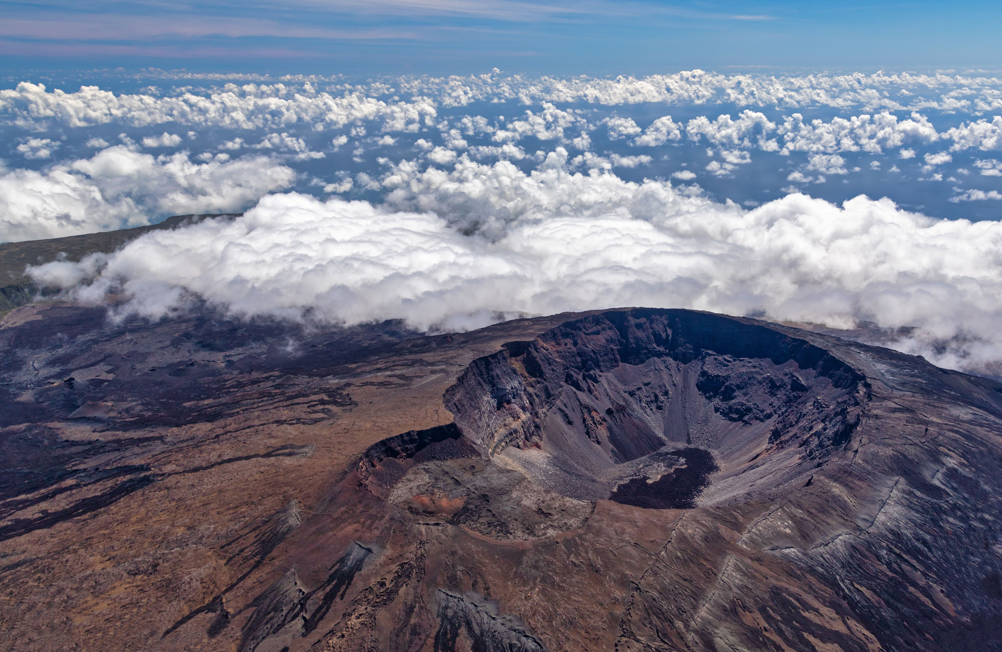 Aerial view of a volcano.