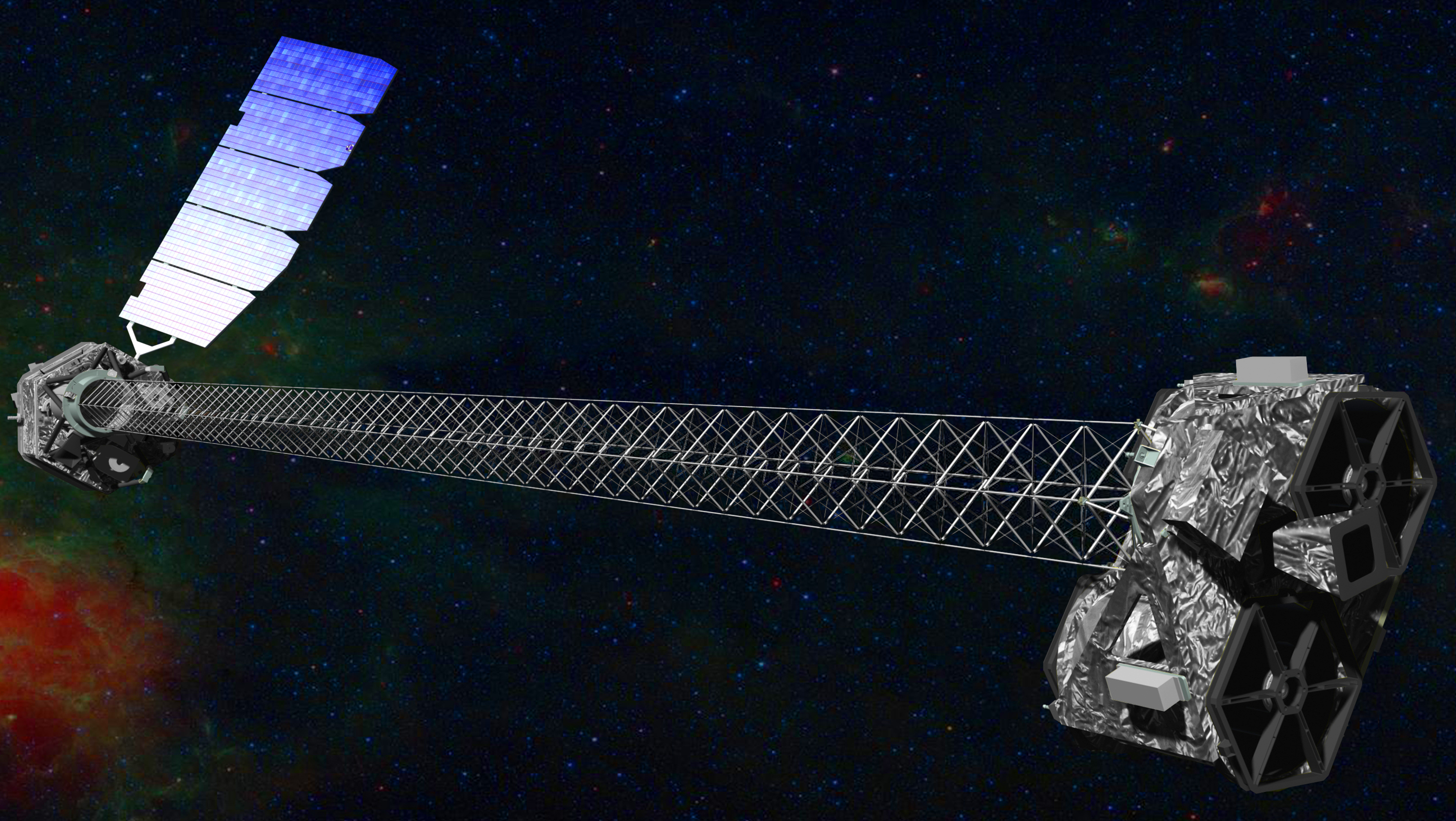 Illustration of a long space telescope