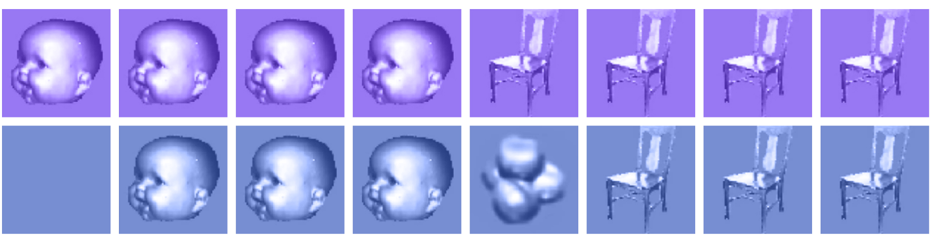 Series of images showing sequence of video frames at top and the corresponding images predicted by the PredNet neural network.