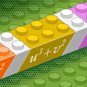 An image with Lego blocks representing polynomials and their factors.