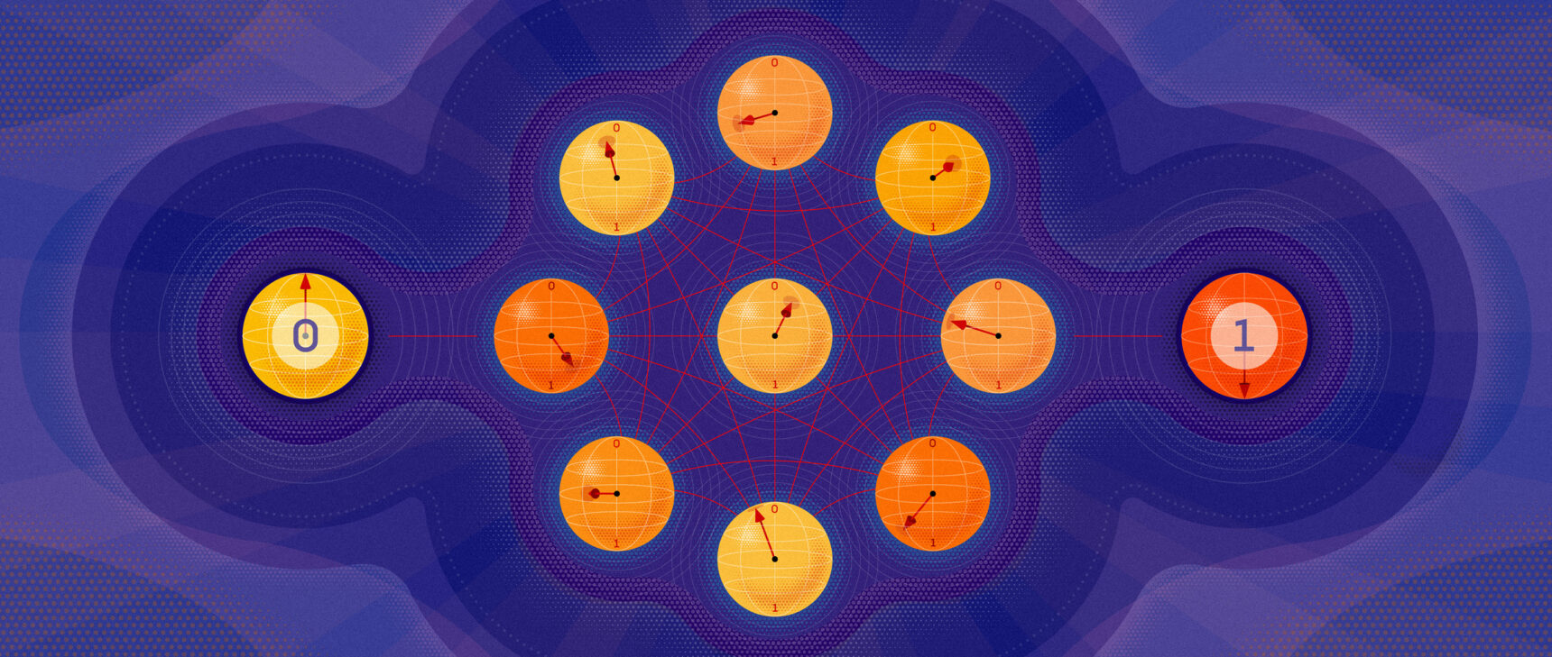 Orange spheres representing quantum bits.