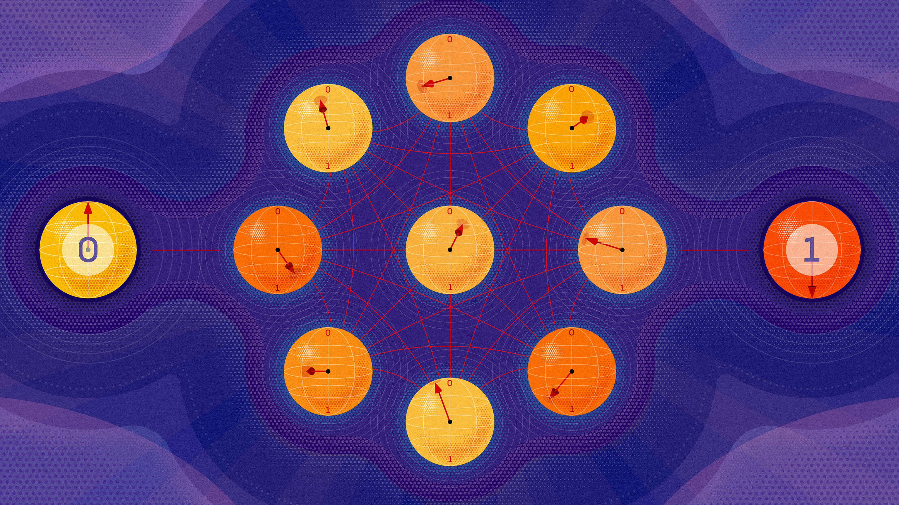 Orange spheres representing quantum bits.