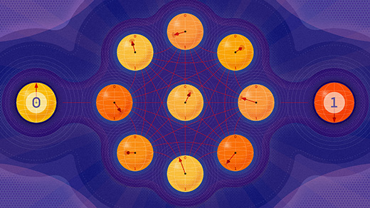 Orange spheres representing quantum bits.