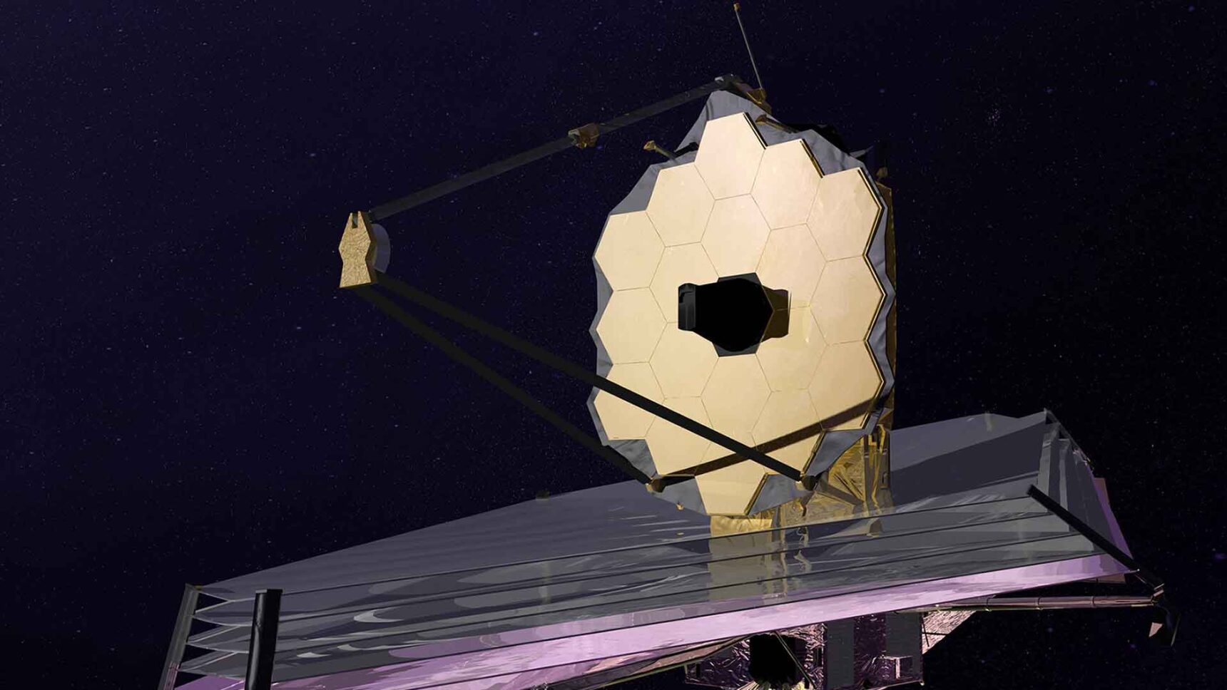 3D render of the JWST in space.