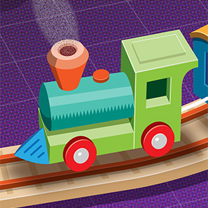 An illustration of a locomotive pulling train cars, with math symbols piled in the caboose.