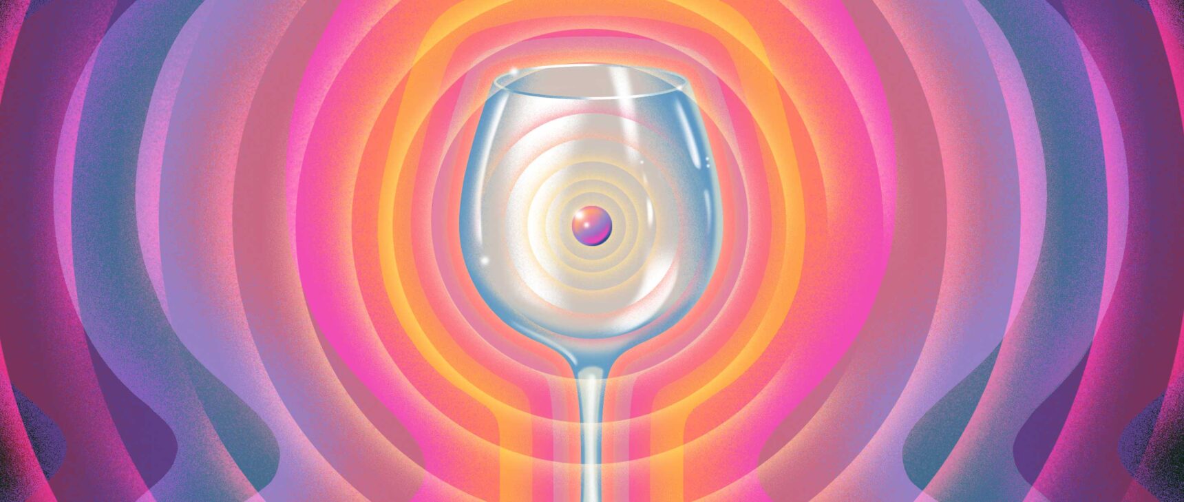 Illustration of a subatomic particle inside a wineglass.