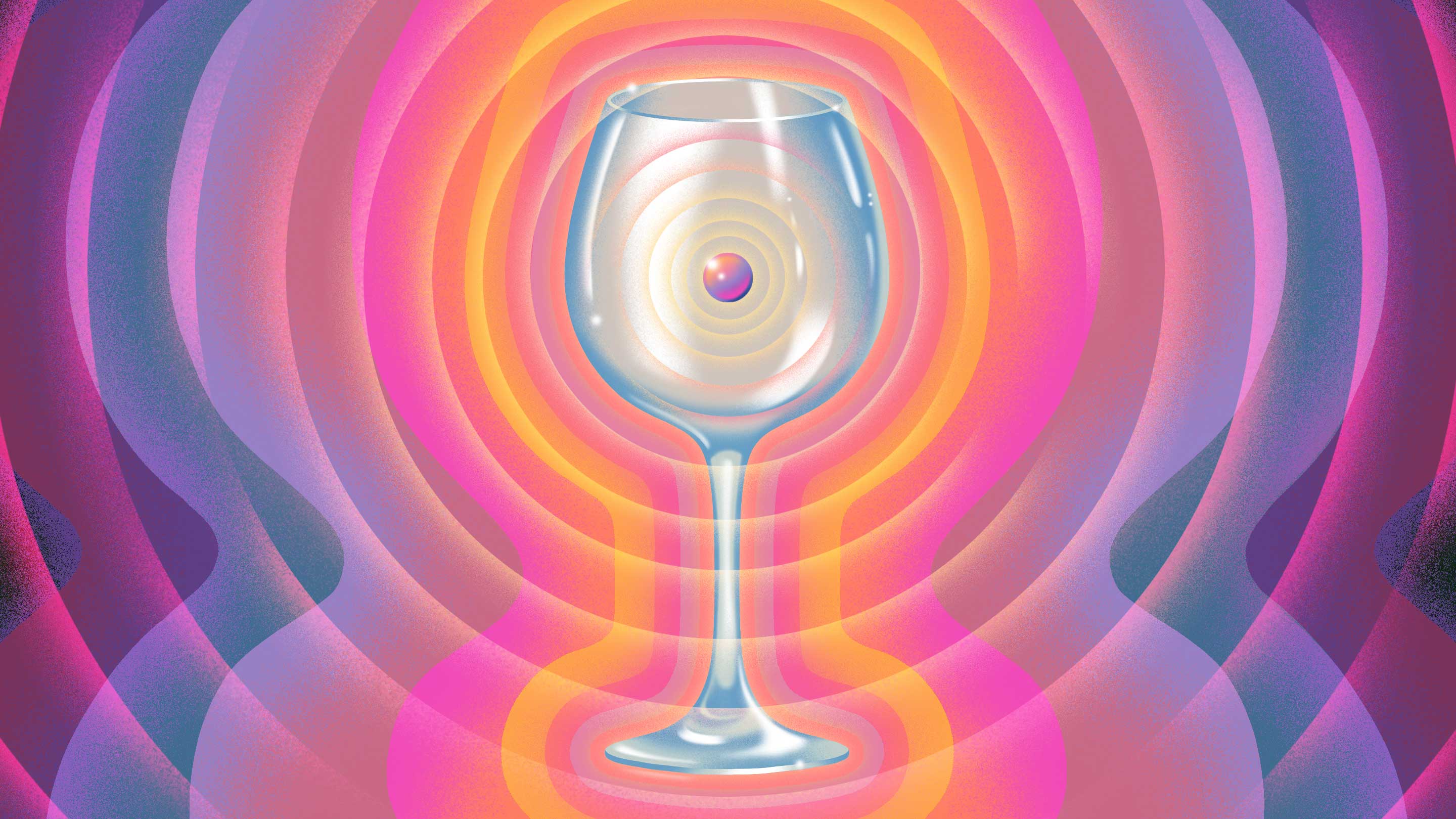 Illustration of a subatomic particle inside a wineglass.