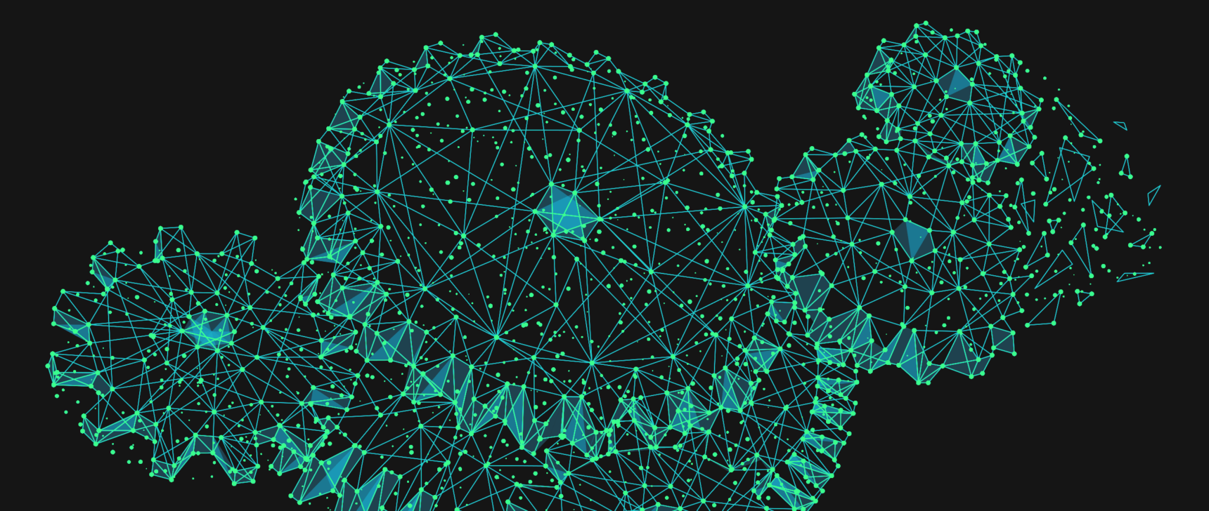 Illustration of gears made up of a network of connections against a black background