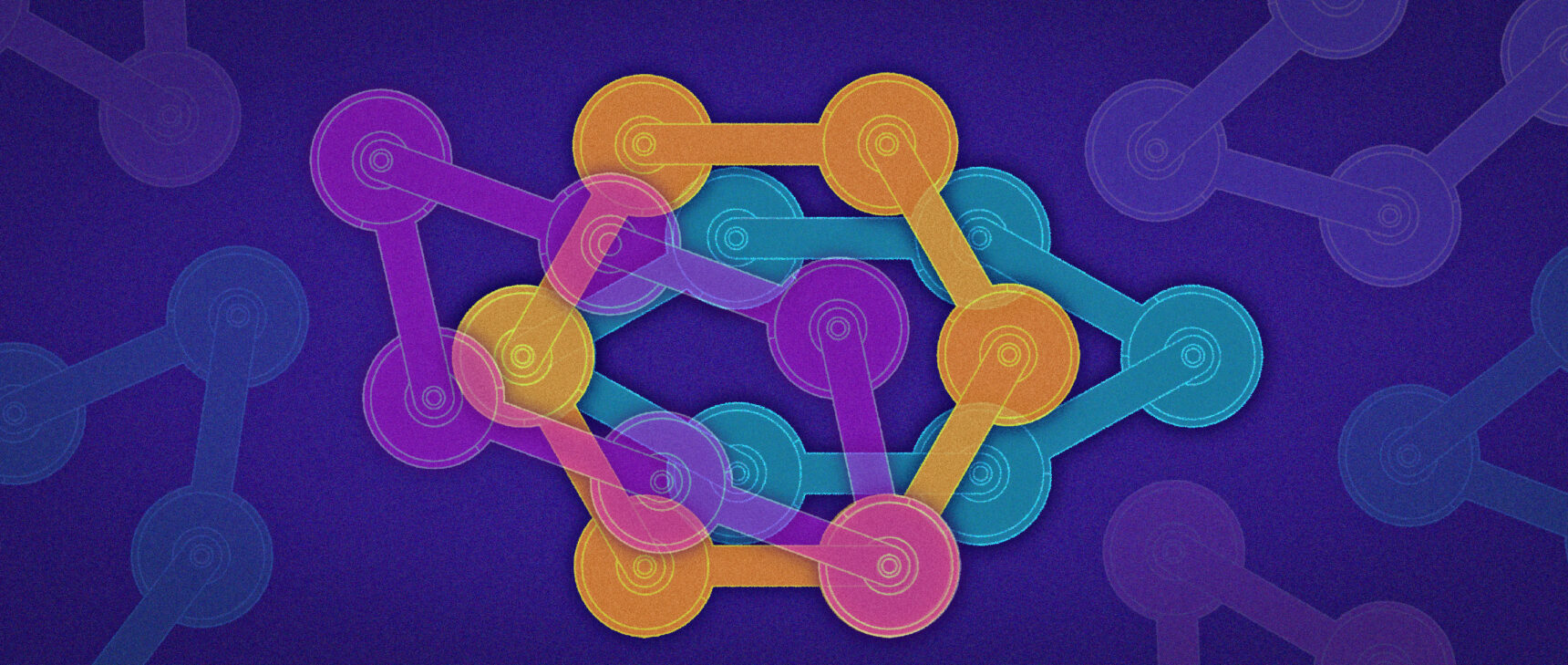 Illustration of a wheel made of motors connected by arms. The wheel is shown in different stretched and squashed configurations.