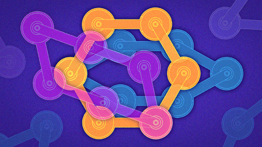 Illustration of a wheel made of motors connected by arms. The wheel is shown in different stretched and squashed configurations.