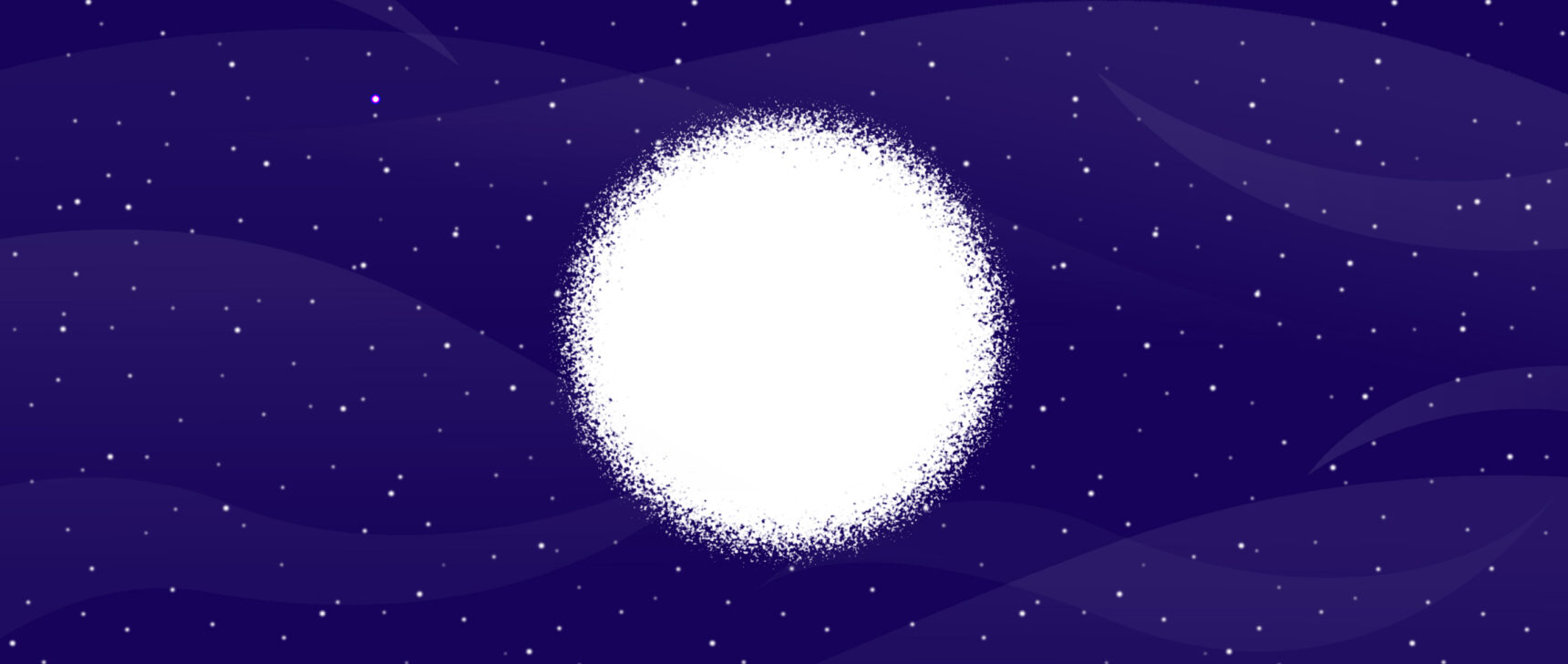 Video in which a white circle appears in the center of a blue starry field and grows until whiteness engulfs the whole image.