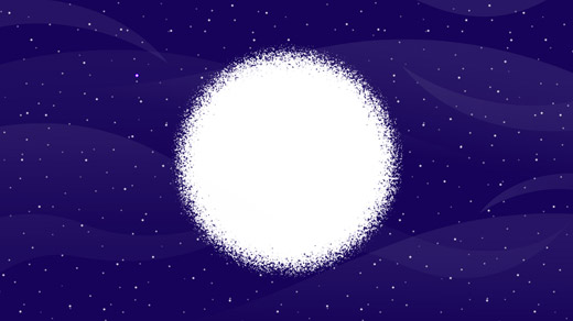 Video in which a white circle appears in the center of a blue starry field and grows until whiteness engulfs the whole image.