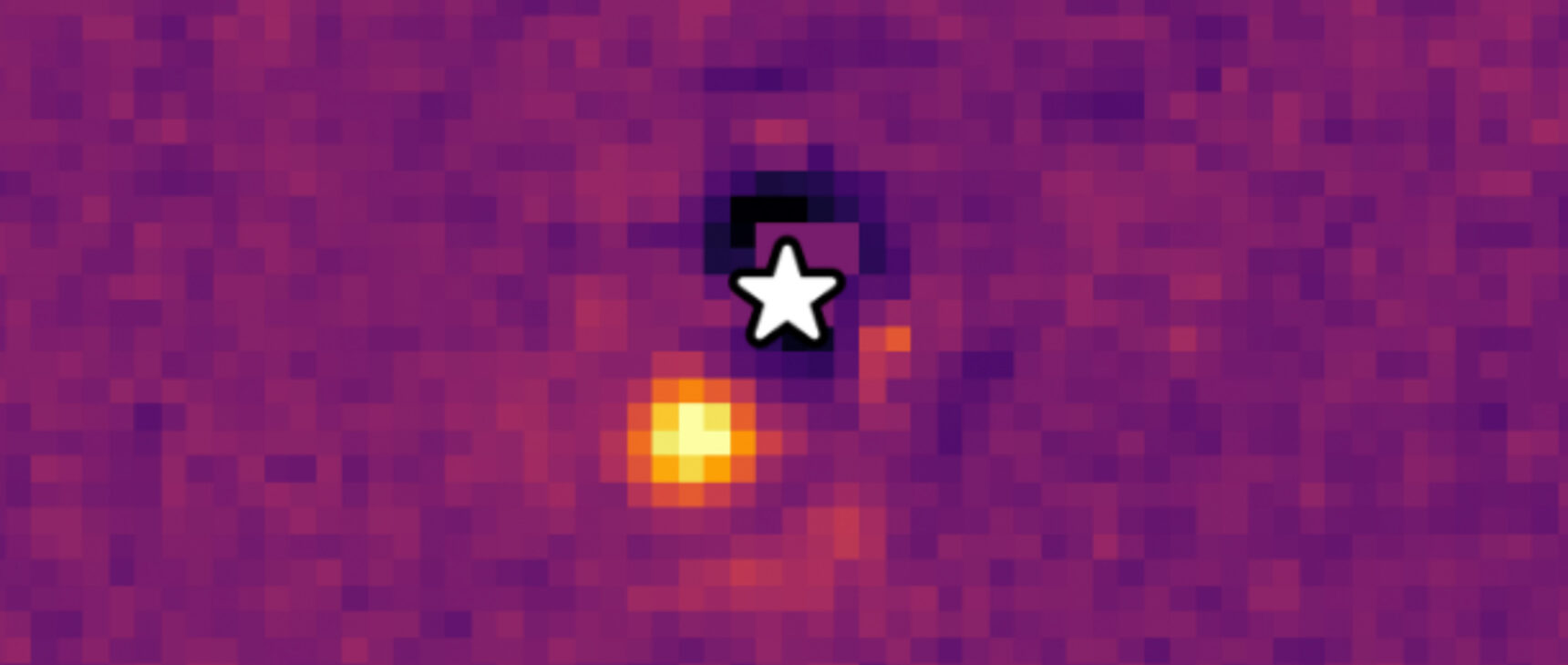 A yellow and orange blob of light appears against a purple grainy background.