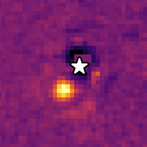 A yellow and orange blob of light appears against a purple grainy background.