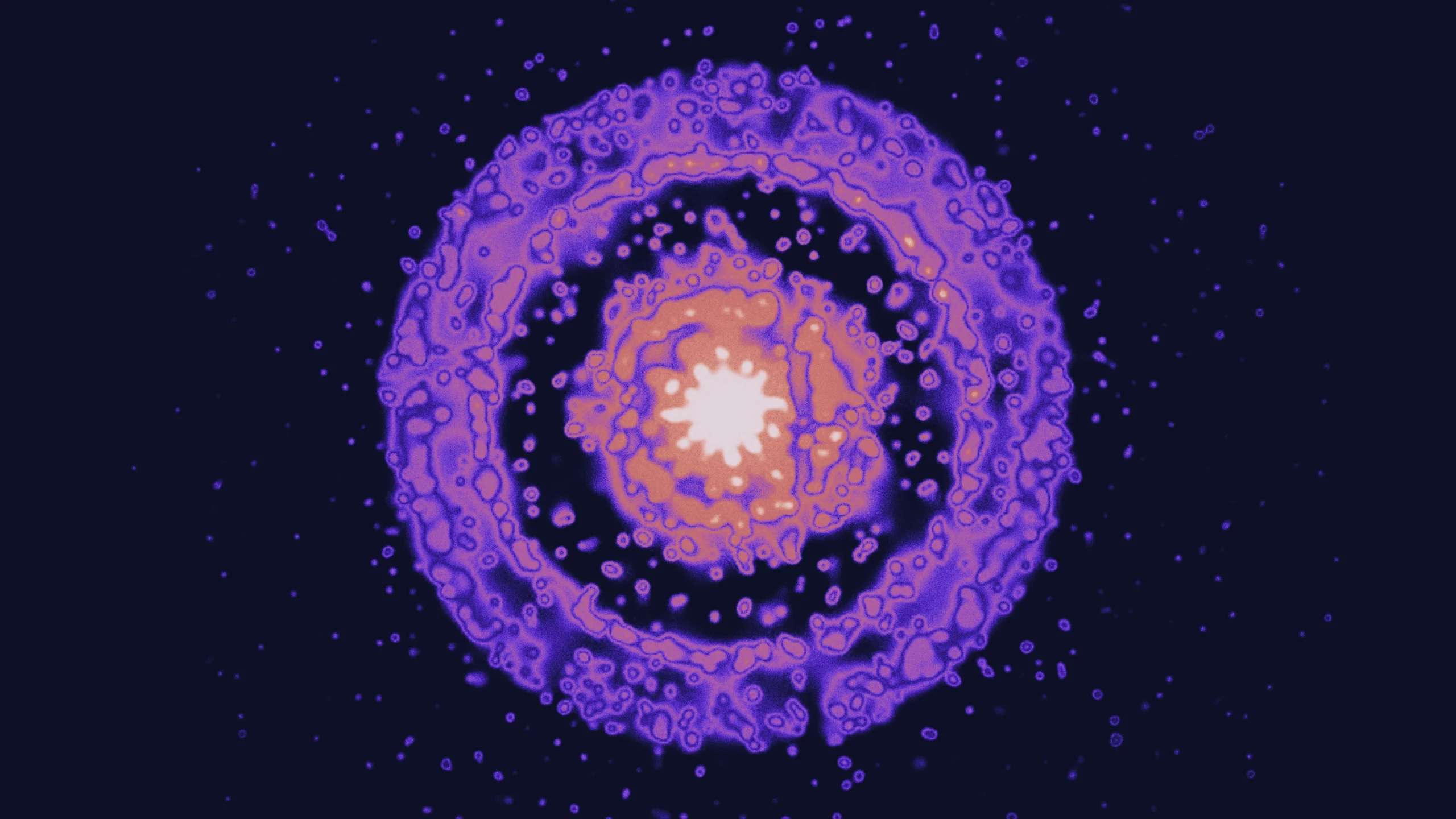 A bright purple splotch surrounded by concentric purple rings.