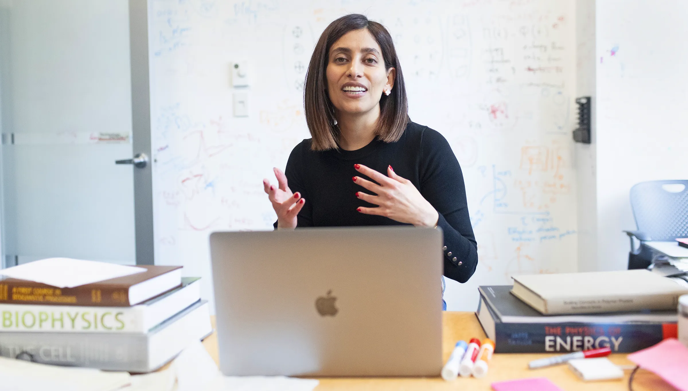 Nikta Fakhri at a desk in front of a laptop.