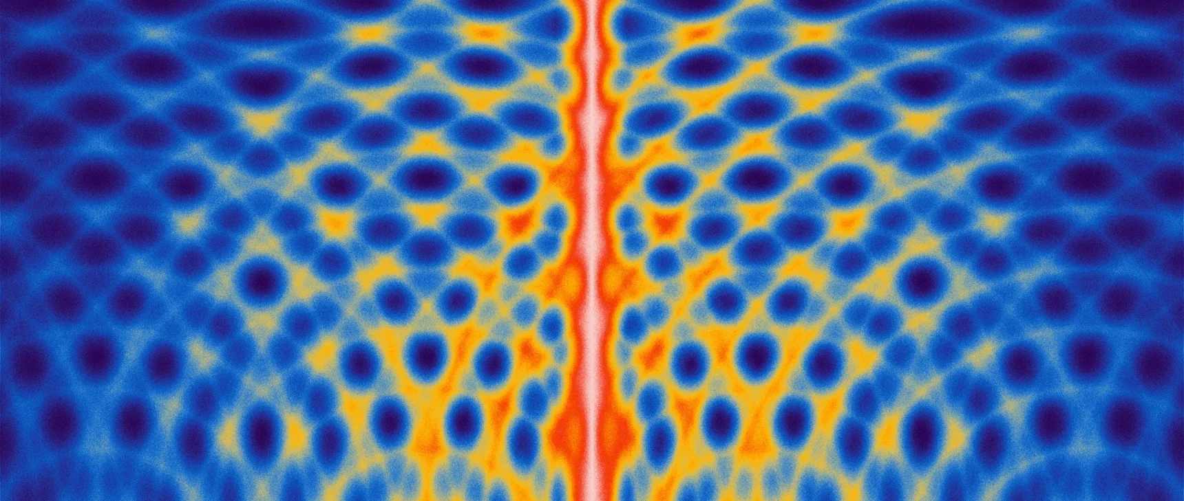 Illustration in which a bright red line results from many wavelike ripples overlapping.