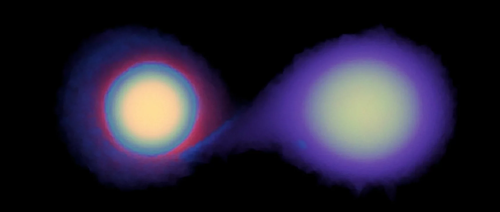 simulated image of two celestial bodies interacting