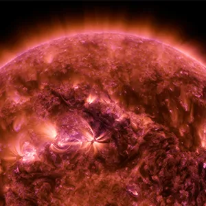 A video of the sun showing the eruption of a solar flare.