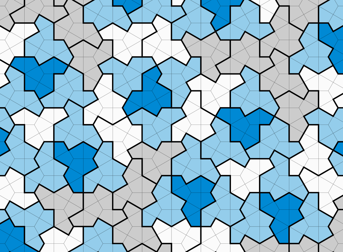 A figure showing the plane tiled by the aperiodic hat monotile.