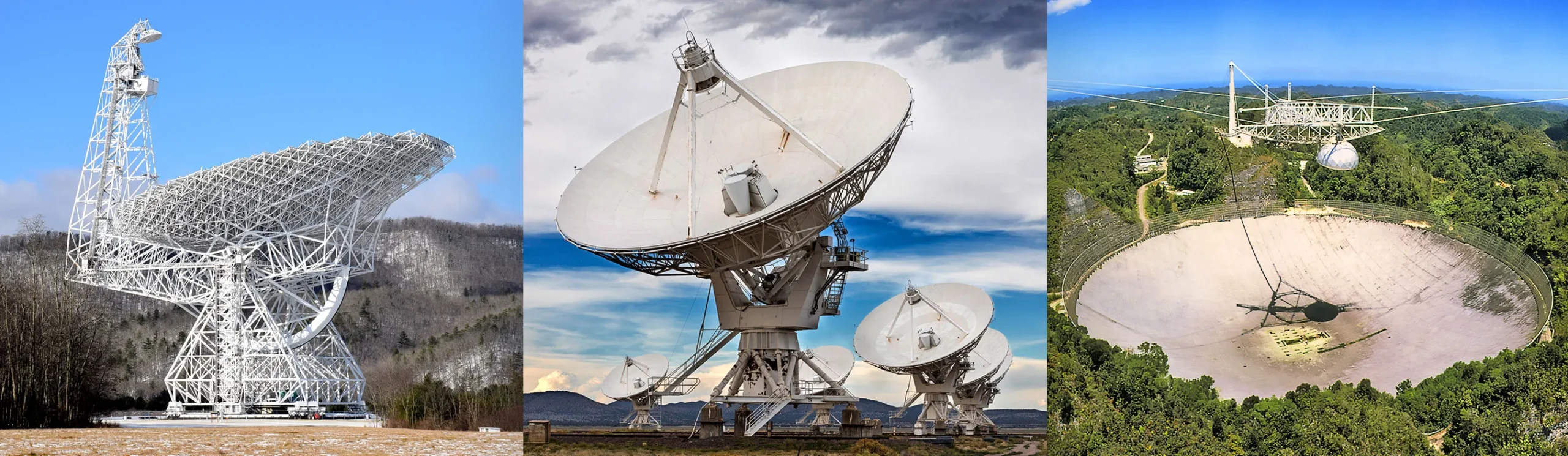 Three large telescope dishes.