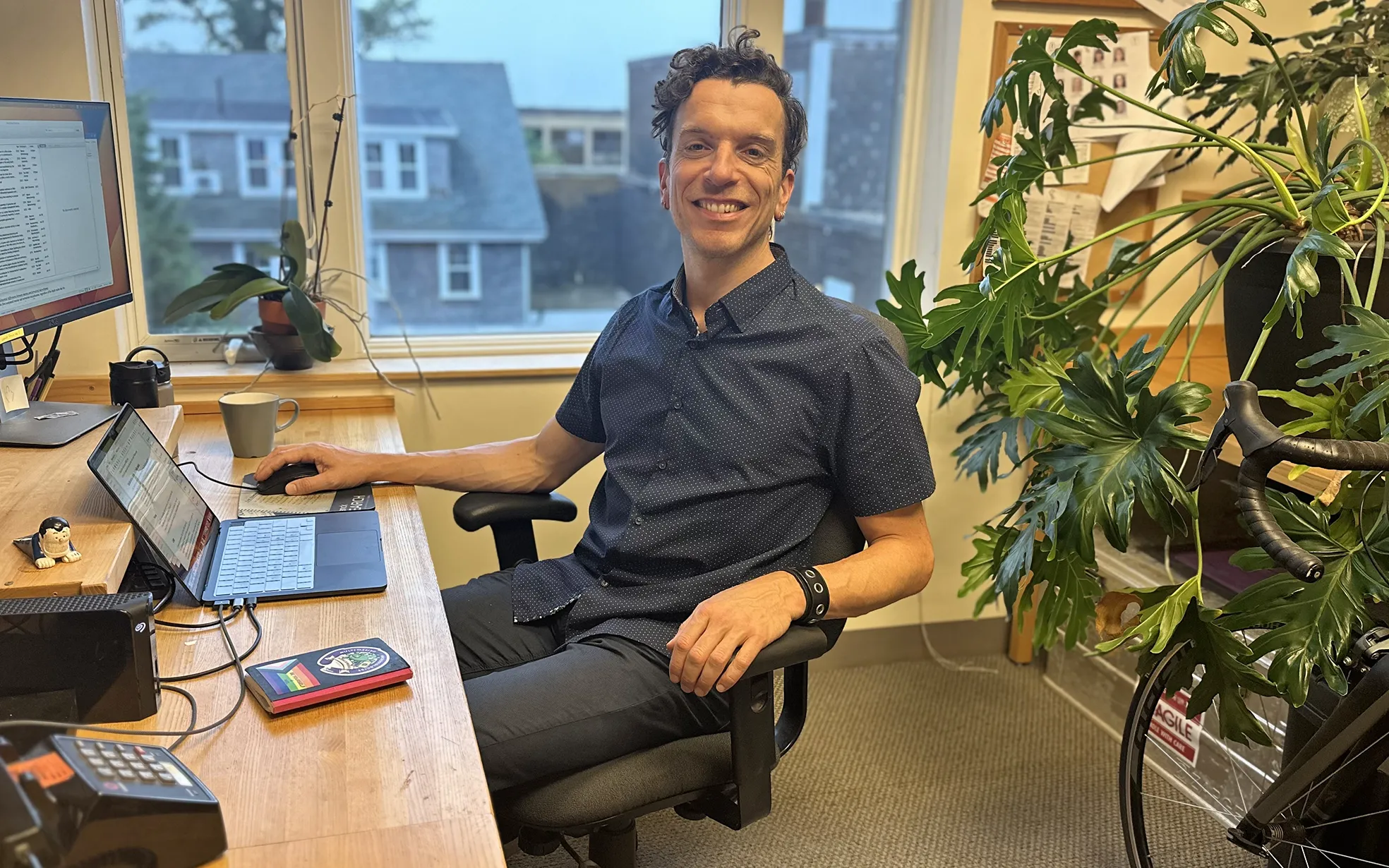 Emil Ruff of the Marine Biological Laboratory in his laboratory office.