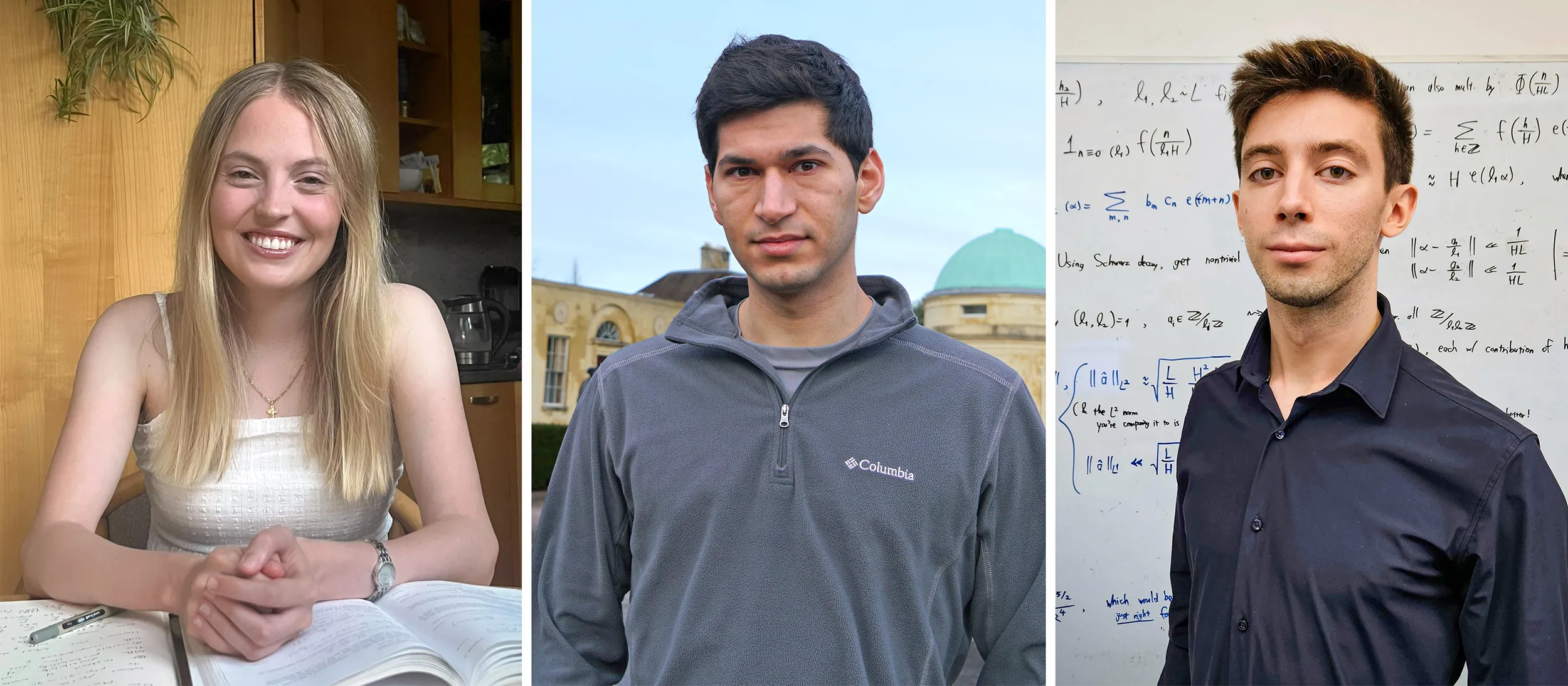 Portraits of mathematicians Julia Stadlmann, Jared Duker LIchtman, and Alexandru Pascadi.