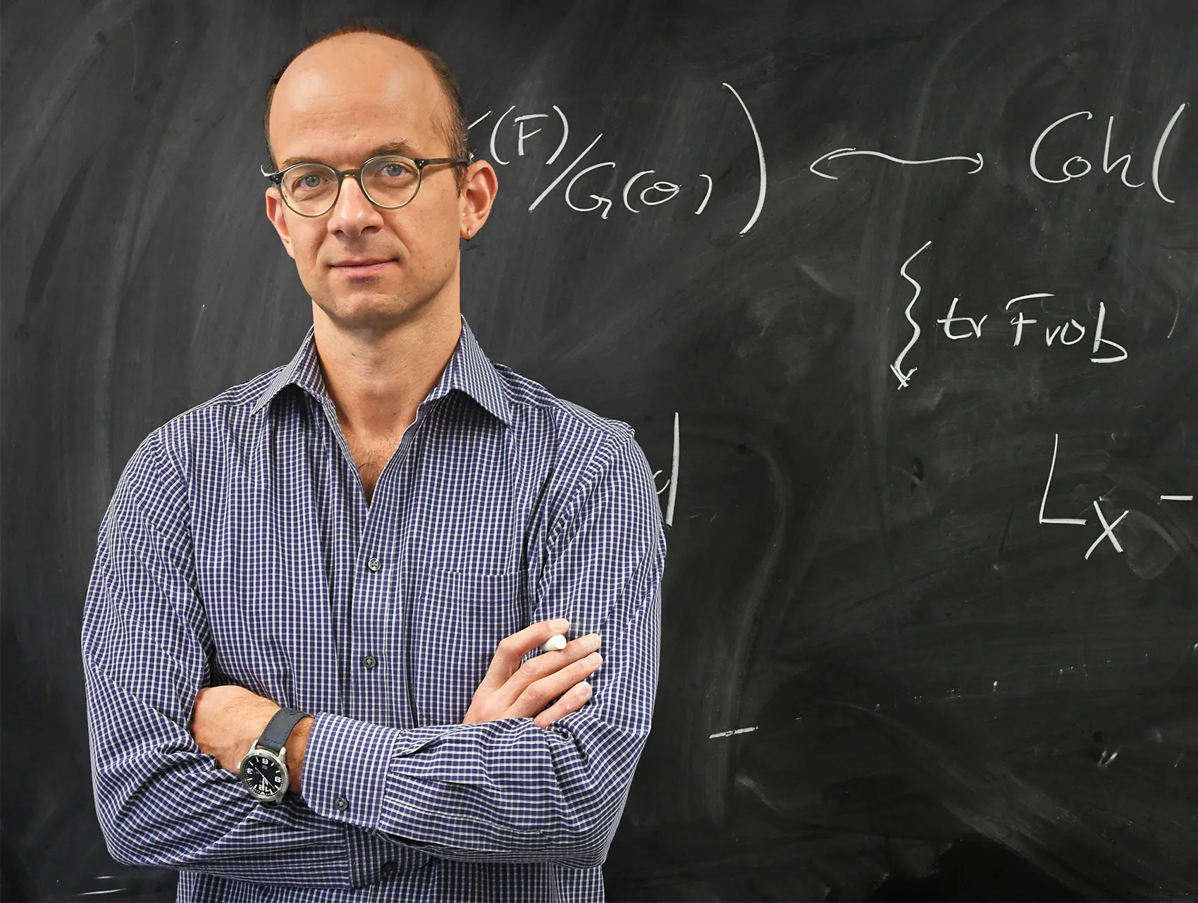 A portrait of mathematician Yiannis Sakellaridis.