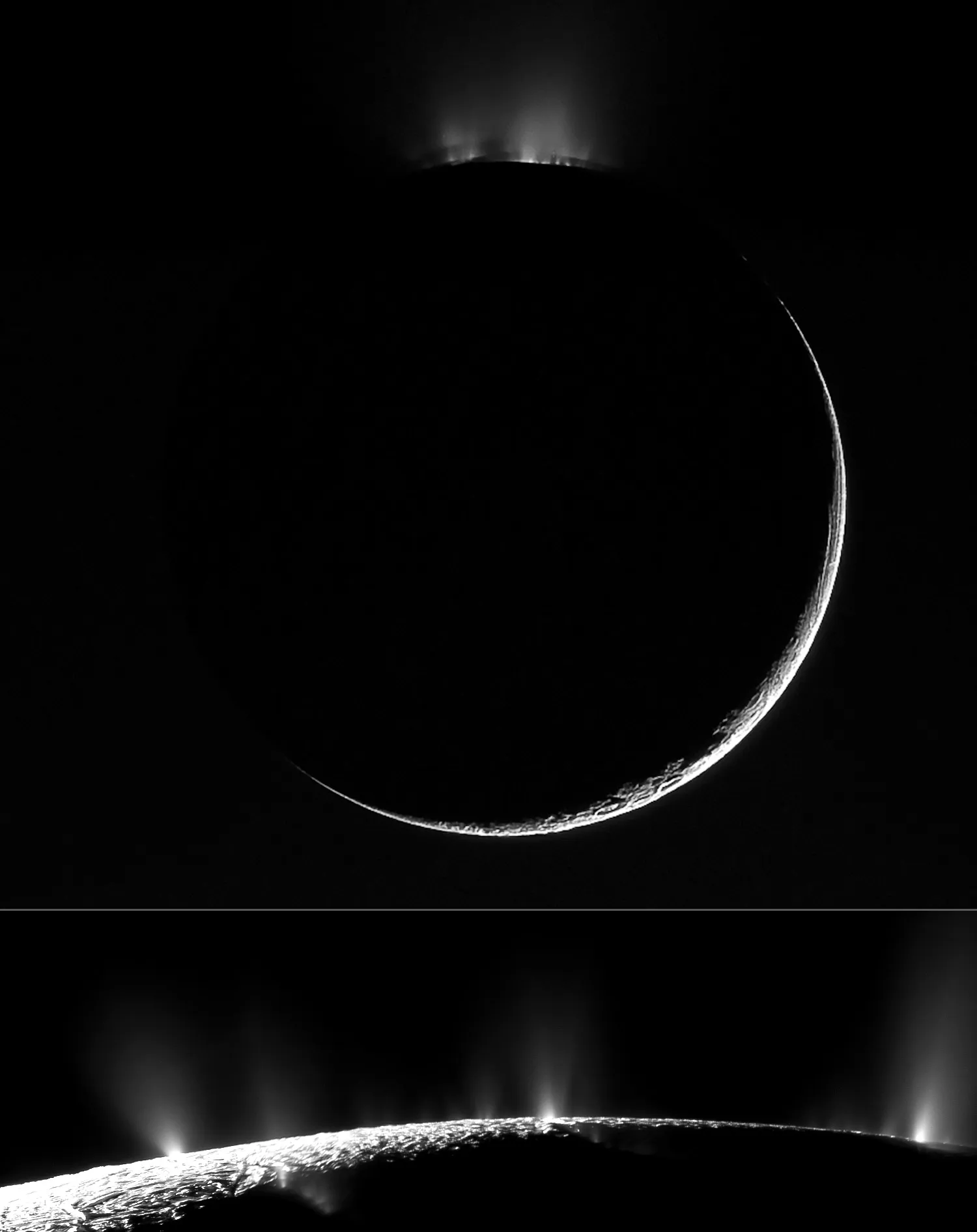 Two images of Enceladus.