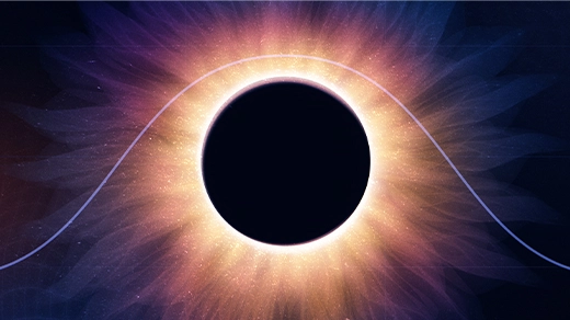 A looping animation in which the sun periodically moves behind the moon, overlaid with a sine wave.