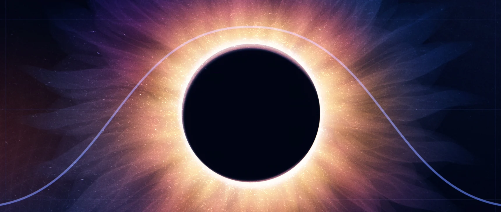 A looping animation in which the sun periodically moves behind the moon, overlaid with a sine wave.