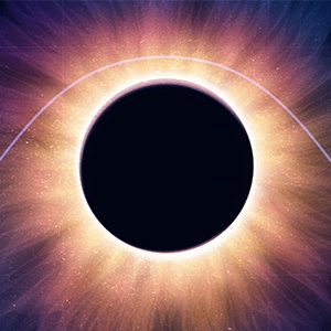 A looping animation in which the sun periodically moves behind the moon, overlaid with a sine wave.