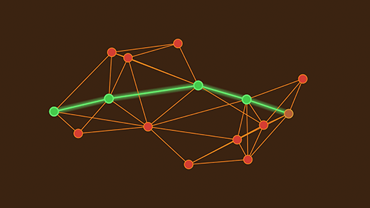 A line creating an optimal path through an array of dots