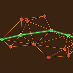 A line creating an optimal path through an array of dots