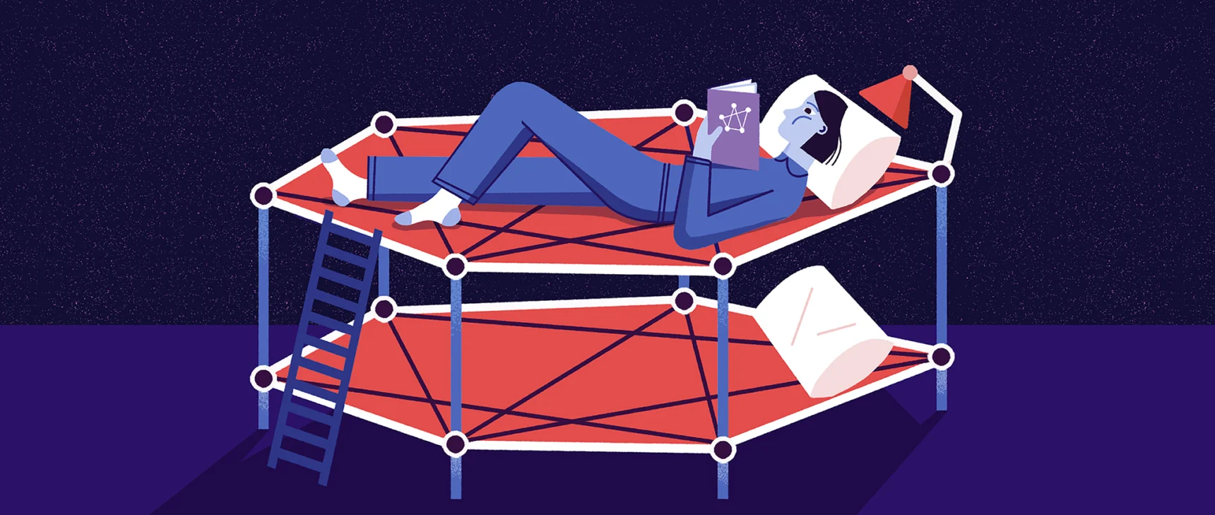 A person laying on a bunkbed resembling a graph