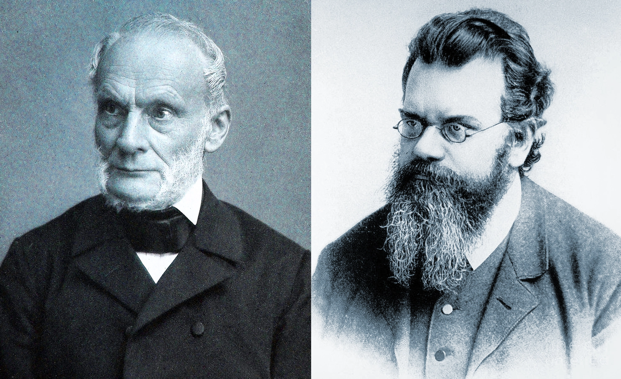 A pair of black-and-white photos of two of the pioneers of entropy research.