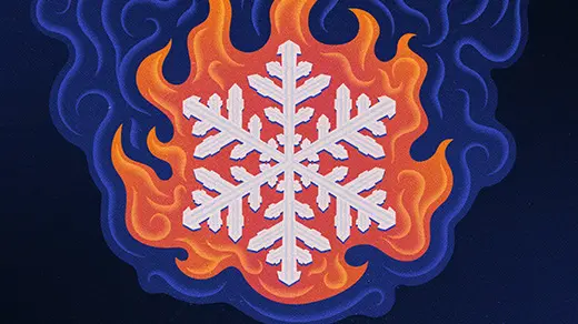 a snowflake surrounded by fire