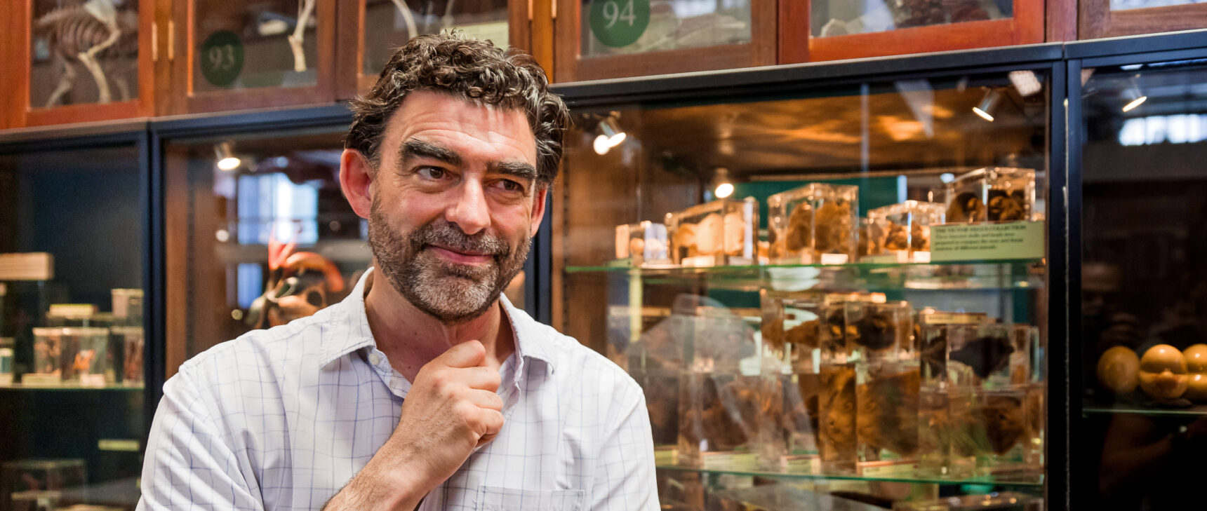 Nick Lane of University College London in an exhibit hall at the Grant Museum of Zoology.